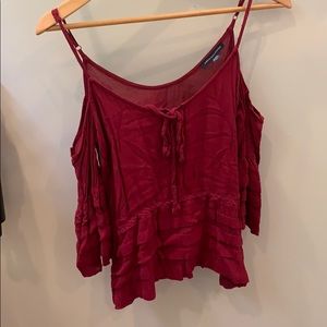 Open shoulder ruffled blouse AE